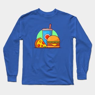 Burger, Pizza And Soda Cartoon Vector Icon Illustration (2) Long Sleeve T-Shirt